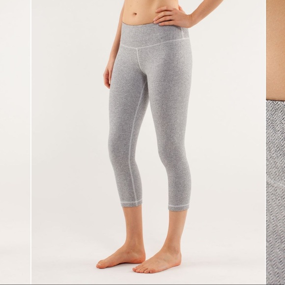 Lululemon Grey Herringbone Wunder Under Crop Leggings - Picture 2 of 10